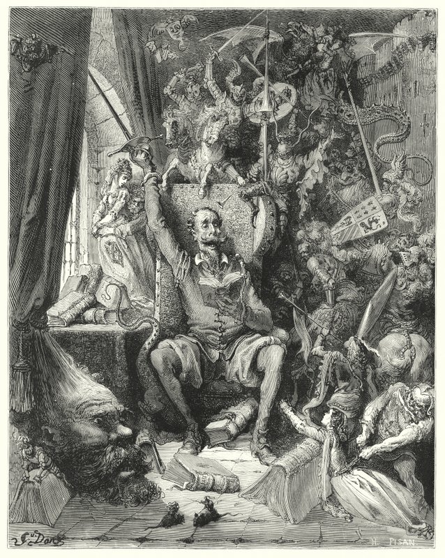 Don Quijote de Gustave Doré: "Un mundo de nociones desordenadas, sacadas de sus libros, llenaron su imaginación" de Gustave Dore