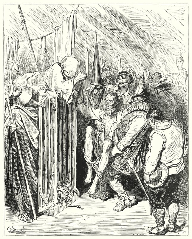 Don Quijote de Gustave Doré: "No seas impaciente, oh Caballero de la Triste Figura, por tu encarcelamiento" de Gustave Dore