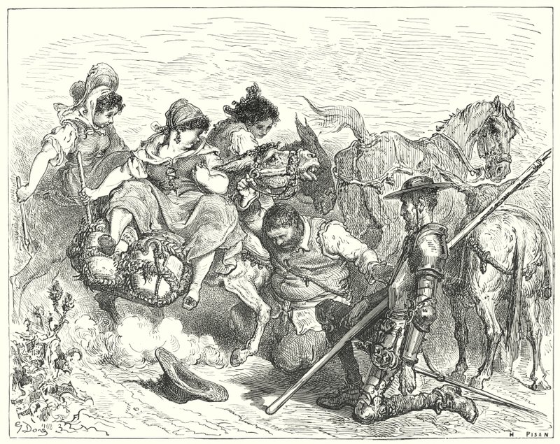 Don Quijote de Gustave Doré: "Don Quijote miró con ojos dudosos y desconsolados a la criatura que Sancho llamaba reina y señora" de Gustave Dore