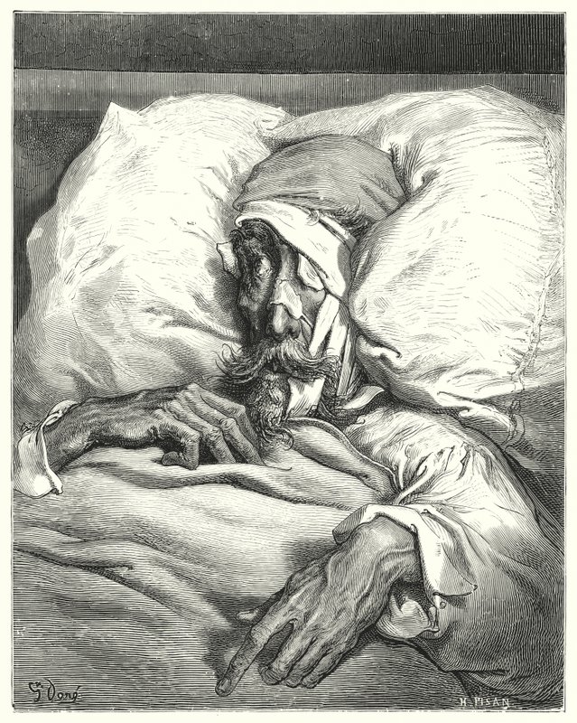 Don Quijote de Gustave Doré: "Don Quijote, así herido desgraciadamente, estaba extremadamente hosco y melancólico" de Gustave Dore