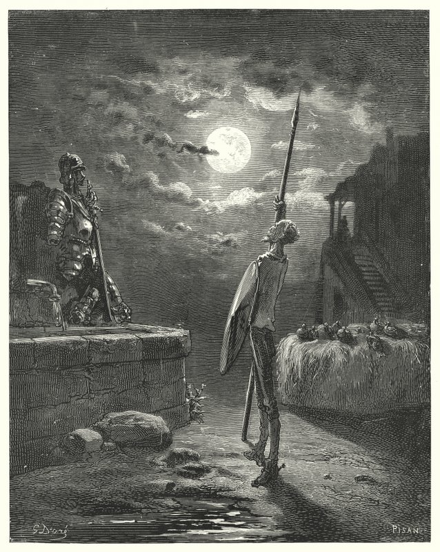 Don Quijote de Gustave Doré: "Comenzó a caminar por el abrevadero con un porte gracioso" (grabado) de Gustave Dore