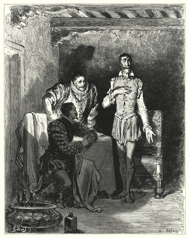 Don Quijote de Gustave Doré: "Les contó a los caballeros toda la historia de su encantamiento" (grabado) de Gustave Dore