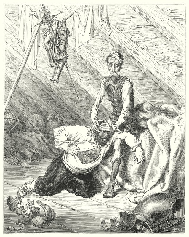 Don Quijote de Gustave Doré: "Creyó verdaderamente que su última hora había llegado" (grabado) de Gustave Dore