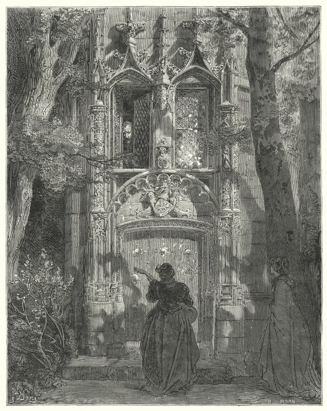 Don Quijote de Gustave Doré: "Aquí la doncella cortejadora terminó su canción" de Gustave Dore