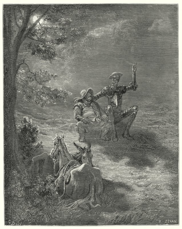 Don Quijote de Gustave Doré: "En tales discursos pasaron gran parte de la noche" de Gustave Dore