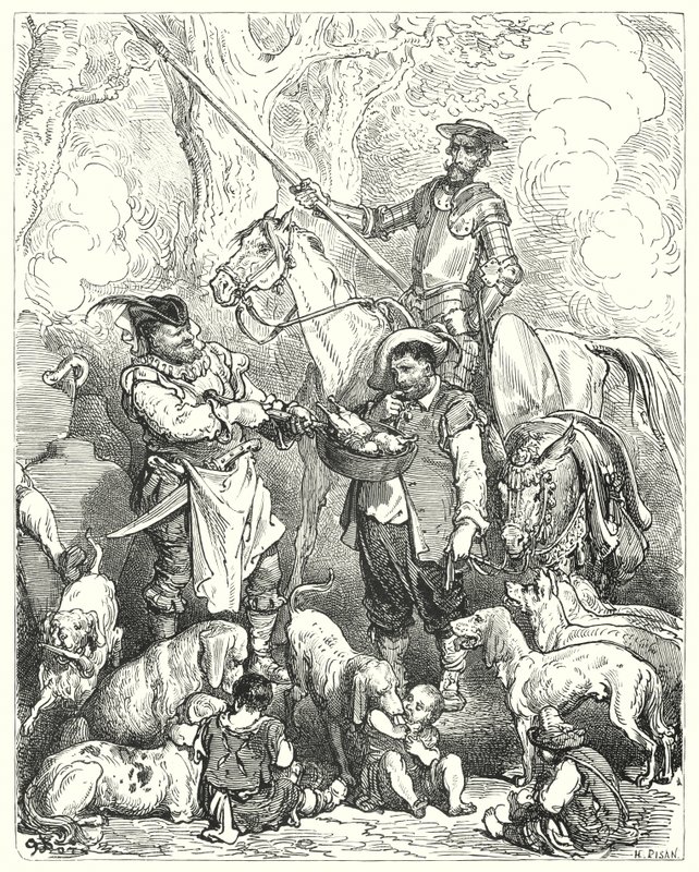 Don Quijote de Gustave Doré: "Haz lo posible por aguantar el hambre con eso hasta que la cena esté lista" de Gustave Dore