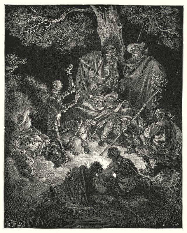 Don Quijote de Gustave Doré: "¡Oh, feliz edad!", exclamó, "¡que nuestros primeros padres llamaron la edad de oro!" de Gustave Dore