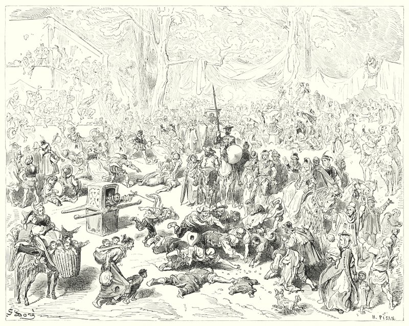 Don Quijote de Gustave Doré: "El pobre Sancho siguió a su amo con el corazón pesado" de Gustave Dore