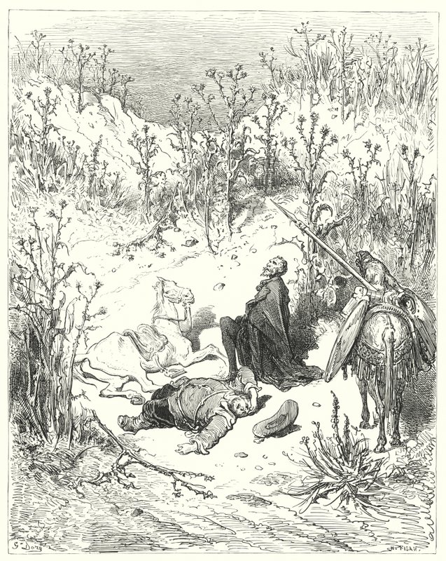 Don Quijote de Gustave Doré: "Duerme, Sancho, dijo Don Quijote: duerme, porque naciste para dormir" (grabado) de Gustave Dore
