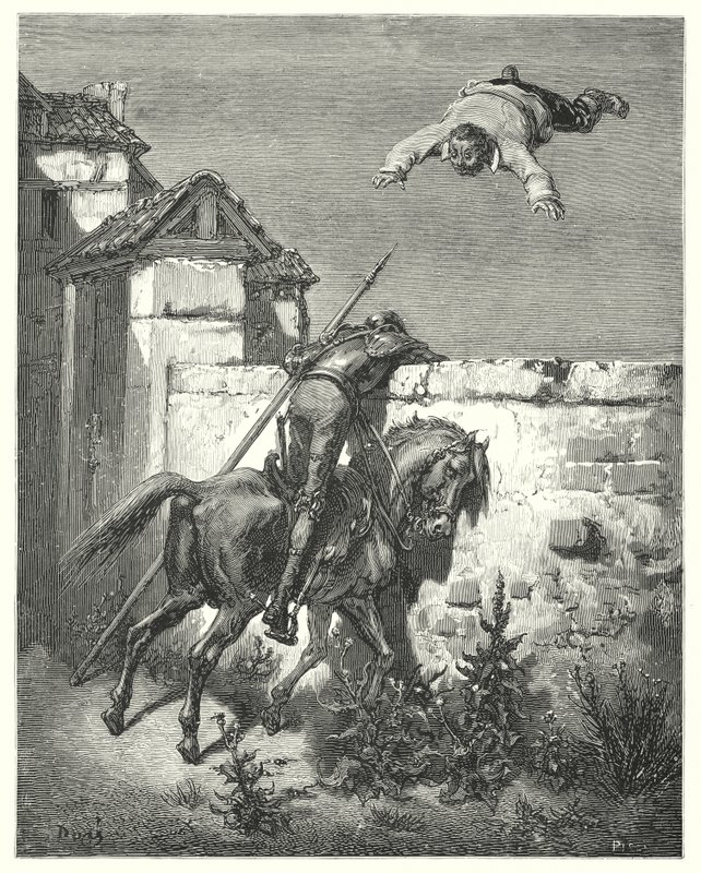 Don Quijote de Gustave Doré: "Cuanto más se enfurecía, más lo lanzaban y reían" de Gustave Dore
