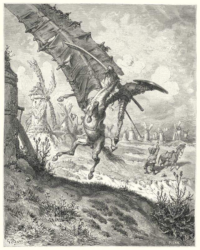 Don Quijote de Gustave Doré: "La vela lanzó lejos tanto al caballero como al caballo" de Gustave Dore