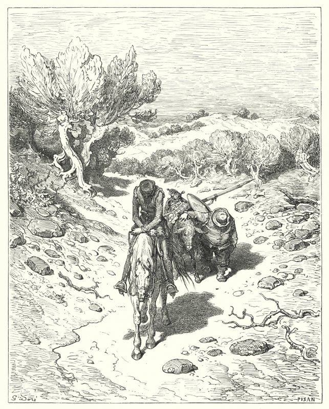 Don Quijote de Gustave Doré: "Pasaron ese día, y cuatro más después de eso, en ese tipo de discurso" de Gustave Dore