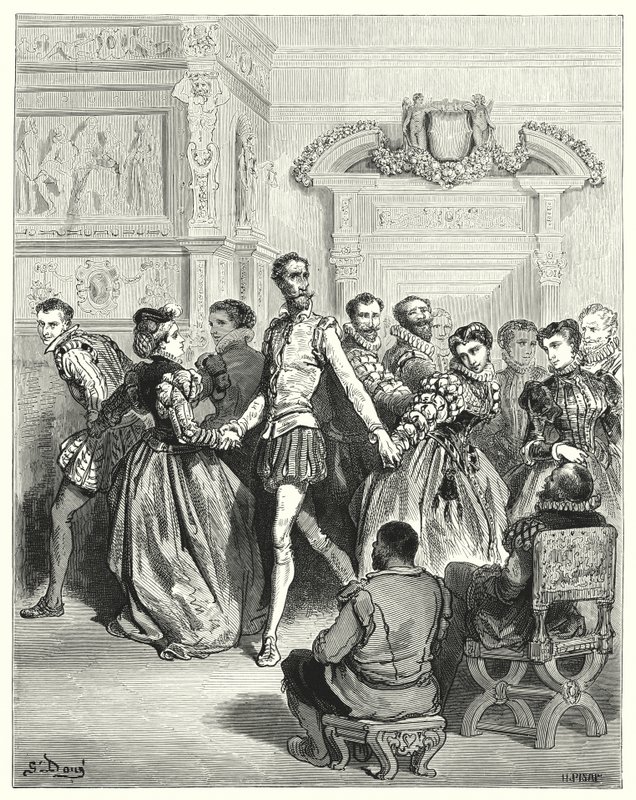 Don Quijote de Gustave Doré: "Dos damas hicieron su corte principalmente a Don Quijote" (grabado) de Gustave Dore