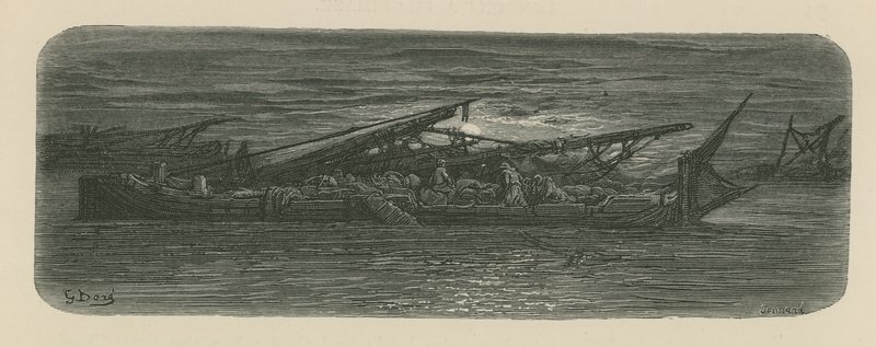 Personas en la cubierta de un barco en el Támesis de Gustave Dore