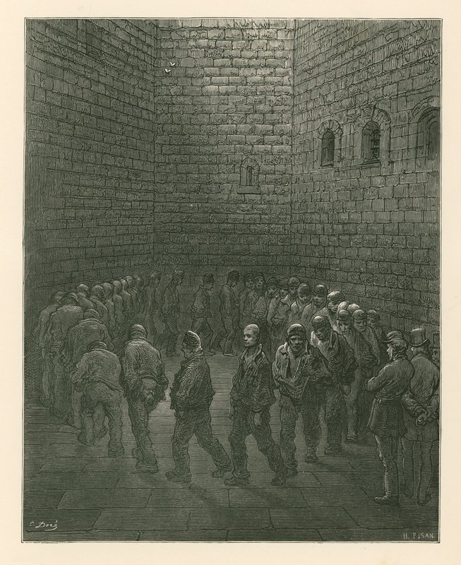 Prisioneros en el patio de ejercicios de la prisión de Newgate de Gustave Dore