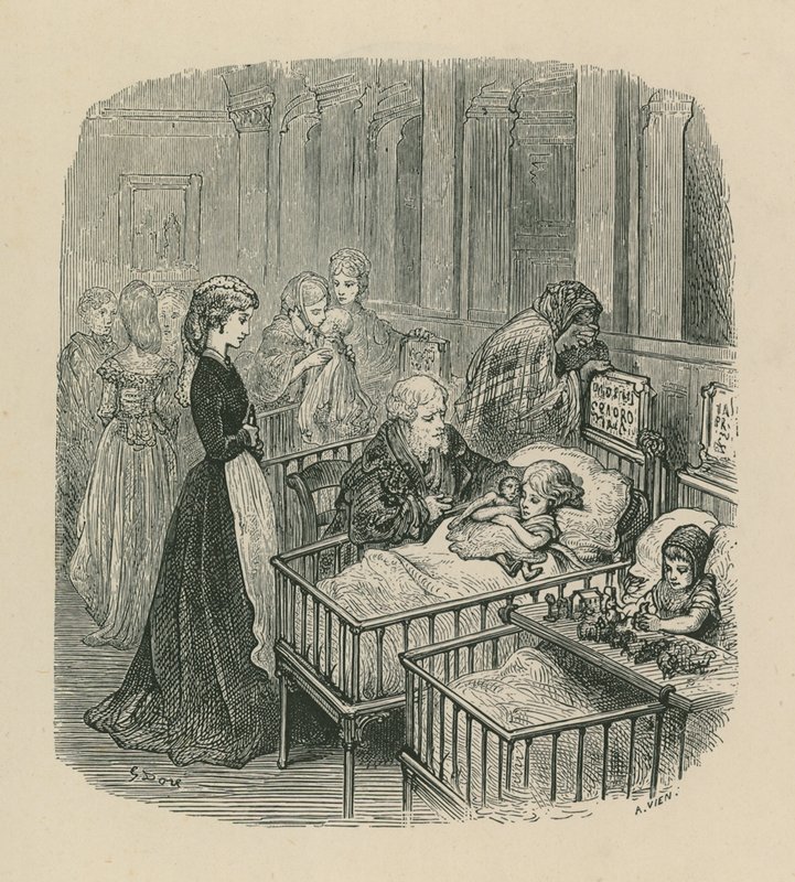 Escena de un hospital de Londres de Gustave Dore