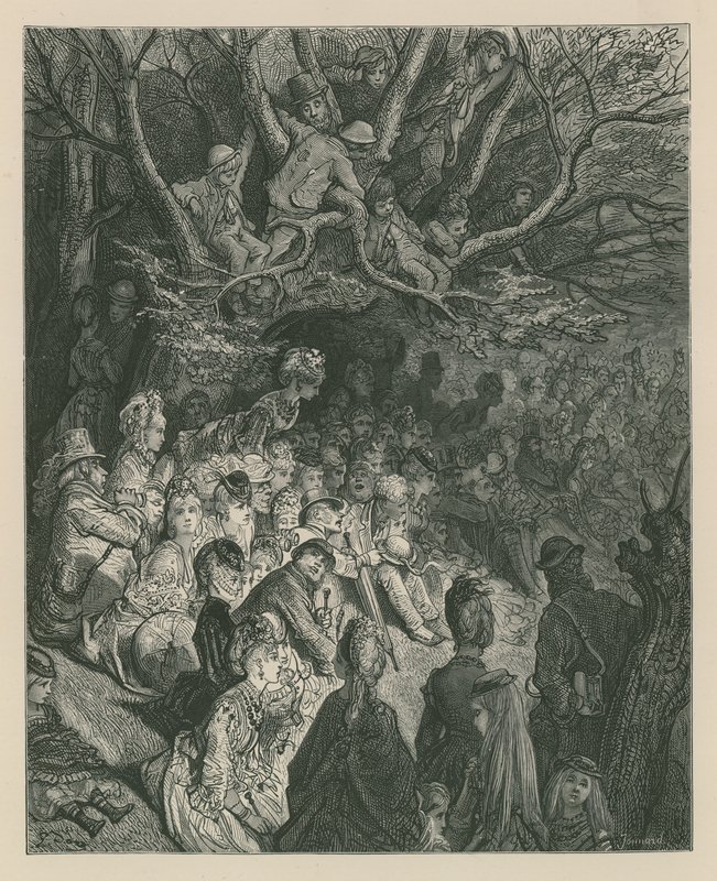 Espectadores viendo una carrera de botes desde la orilla del río de Gustave Dore