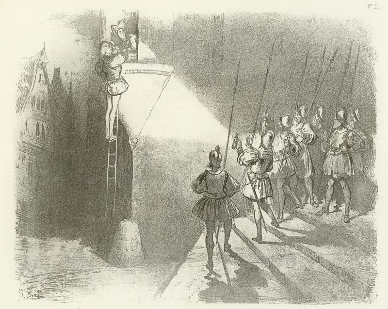 Sorprendido por los vigilantes - Reinado de Enrique IV de Gustave Dore
