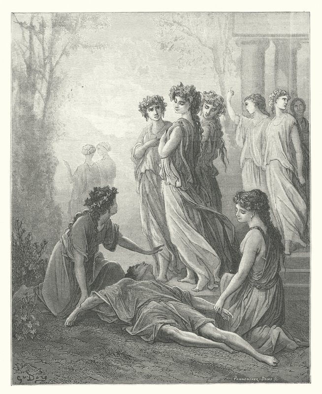 Las Fábulas de La Fontaine: Dafnis y Alcimadura (grabado) de Gustave Dore