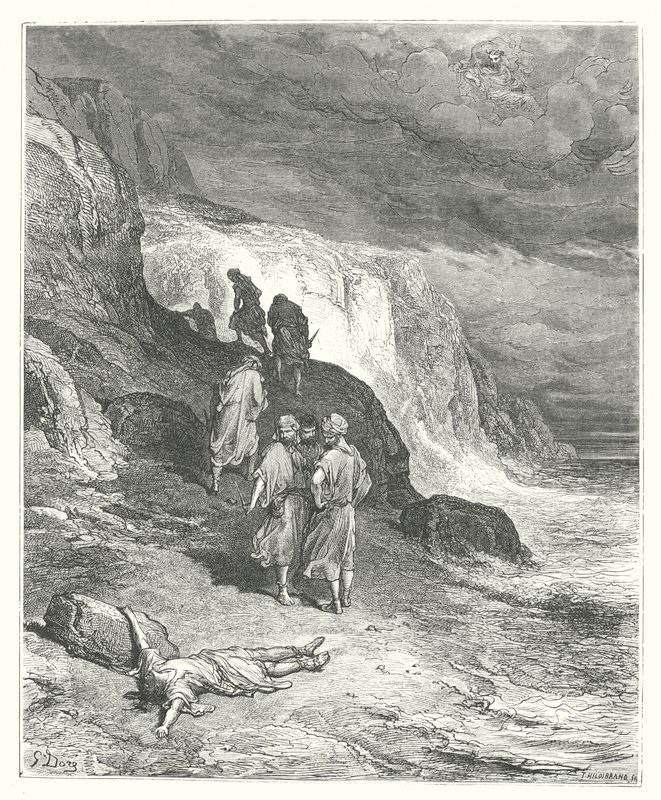 Las Fábulas de La Fontaine: Júpiter y el viajero (grabado) de Gustave Dore