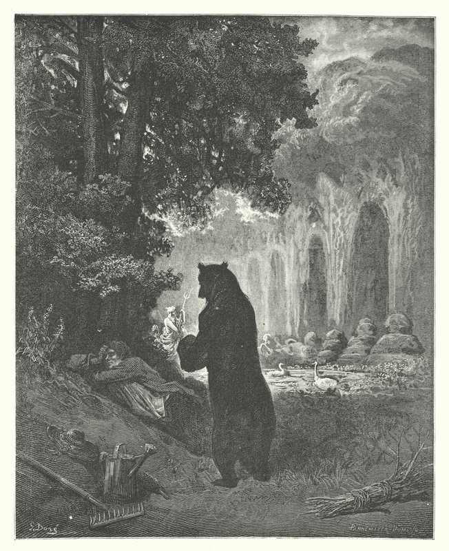 Las Fábulas de La Fontaine: El Oso y el Aficionado a la Jardinería (grabado) de Gustave Dore