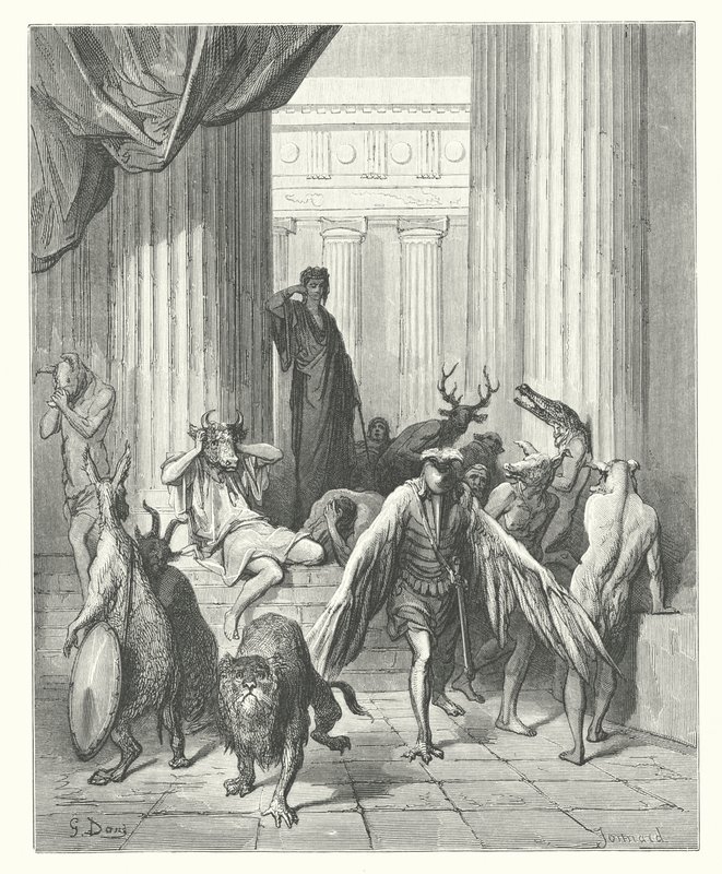 Las Fábulas de La Fontaine: Los compañeros de Ulises (grabado) de Gustave Dore