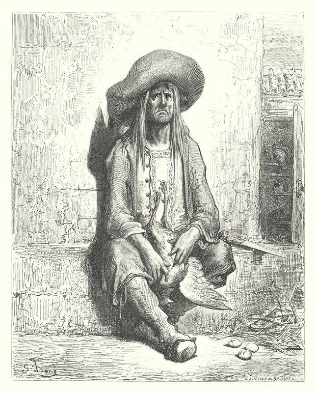 Las Fábulas de La Fontaine: La gallina de los huevos de oro (grabado) de Gustave Dore