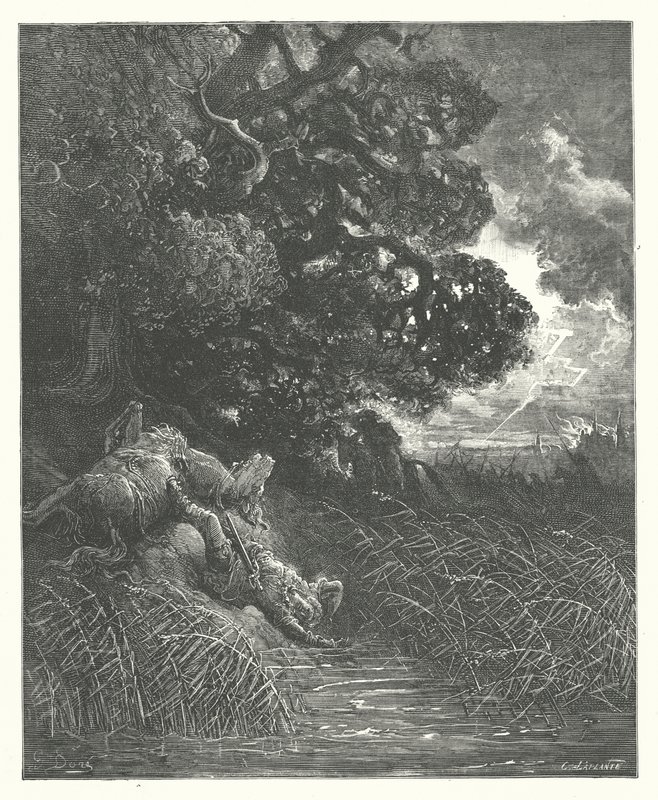 Las Fábulas de La Fontaine: El roble y la caña (grabado) de Gustave Dore