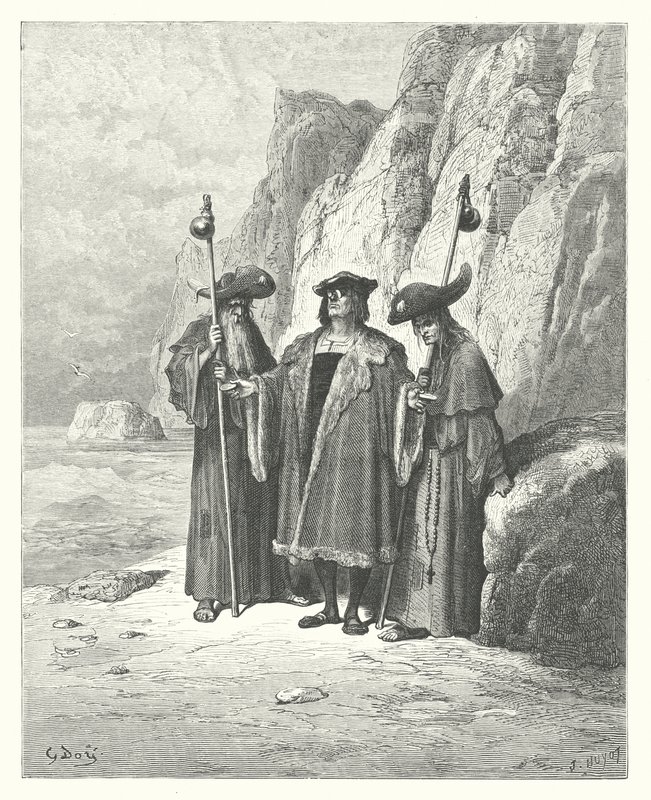 Las Fábulas de La Fontaine: La ostra y sus pretendientes (grabado) de Gustave Dore