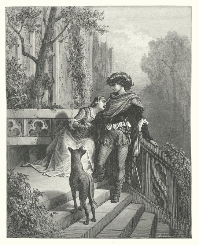 Las Fábulas de La Fontaine: Las dos palomas (grabado) de Gustave Dore