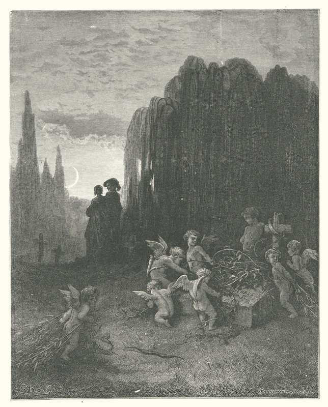 Las Fábulas de La Fontaine: La joven viuda (grabado) de Gustave Dore