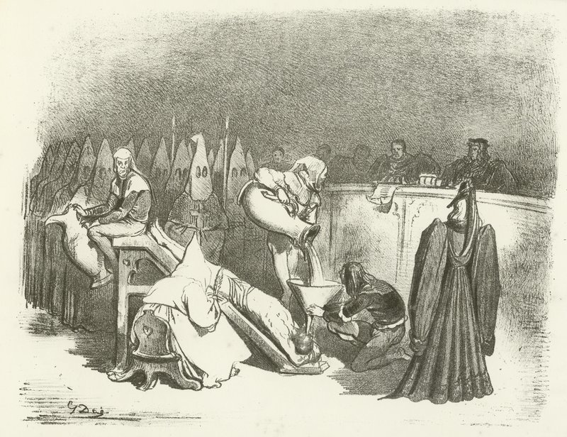 La Inquisición - Tortura por agua (grabado) de Gustave Dore