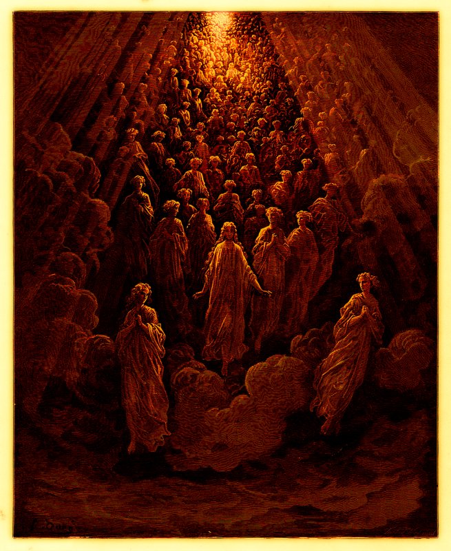 Los ángeles en el planeta Mercurio, ilustración de The Dore Gallery, publicada c.1890 de Gustave after Dore