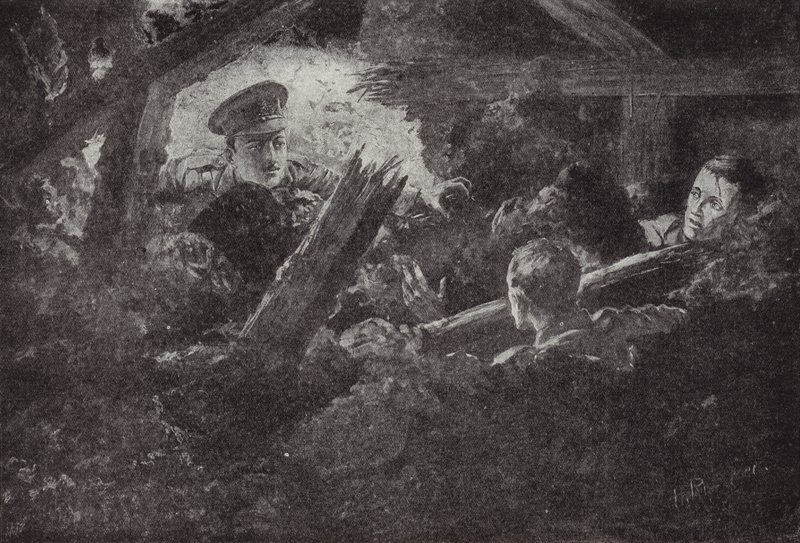 El Subteniente Cecil Calvert desentierra y rescata a dos hombres de una galería de minas que se había derrumbado, 6 de septiembre de 1915 de H. Ripperger
