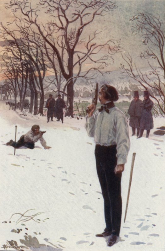 Henri, de pie y cubriéndose la cara con su pistola, estaba esperando de H. Delaspre