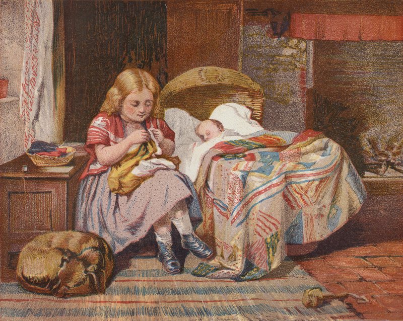 Ayuda a la madre (litografía en color) de H. Garland
