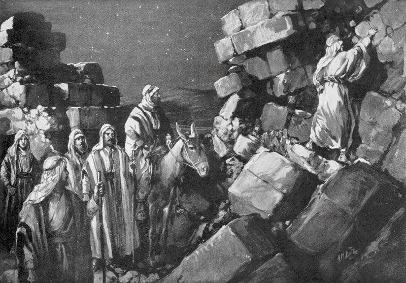 Nehemías inspecciona las murallas de Jerusalén, 444 a.C. (litografía) de H. M. (after) Burton
