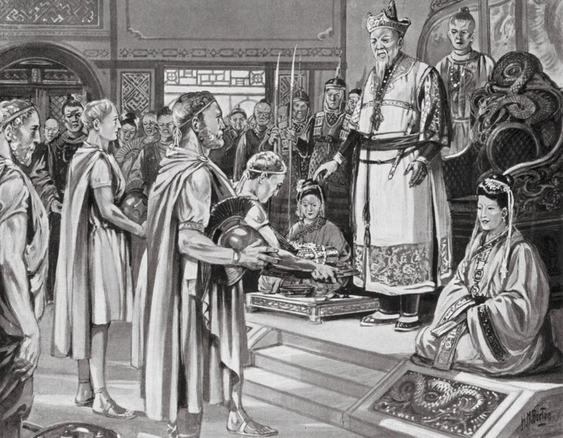 El emperador chino recibe una misión (litografía) de H. M. (after) Burton
