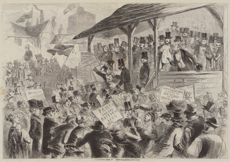 Una escena de elecciones en Little Pedlington de Hablot Knight Browne