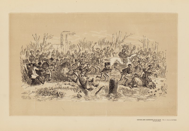 Oxford and Cambridge Boat Race, No 4, A run on the Banks during the Race (grabado) de Hablot Knight (1815 92) Browne