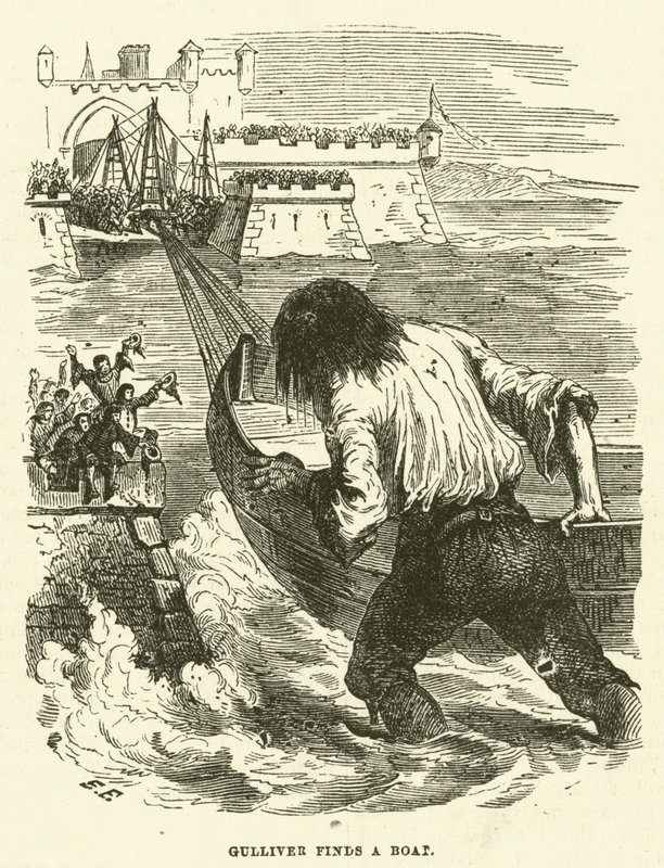 Gulliver encuentra un bote de after Hablot Knight Browne