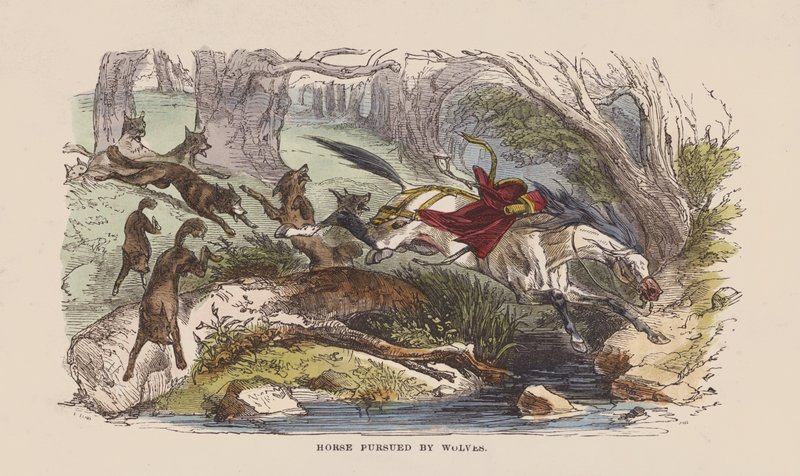 Caballo perseguido por lobos de after Hablot Knight Browne