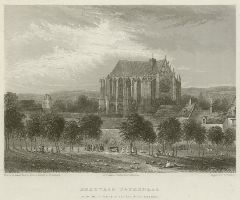 Catedral de Beauvais, con la iglesia de San Esteban en la distancia de Hablot Knight Browne