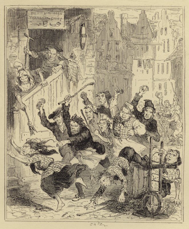 Multitud Persiguiendo a la Sra. McDougal de Hablot Knight Browne