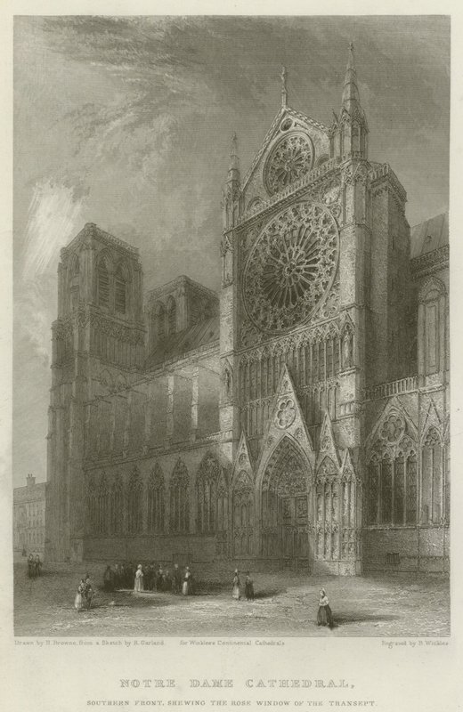 Catedral de Notre Dame, fachada sur, mostrando el rosetón del transepto de Hablot Knight Browne