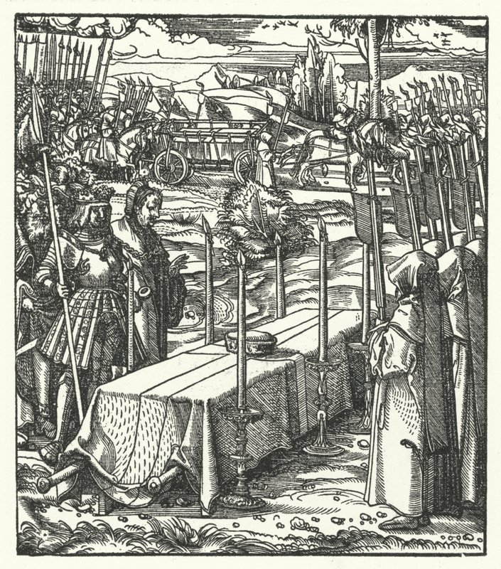 Archiduque Maximiliano de Austria junto al ataúd de Luis de Borbón, Príncipe-Obispo de Lieja, asesinado de Hans (after) Burgkmair