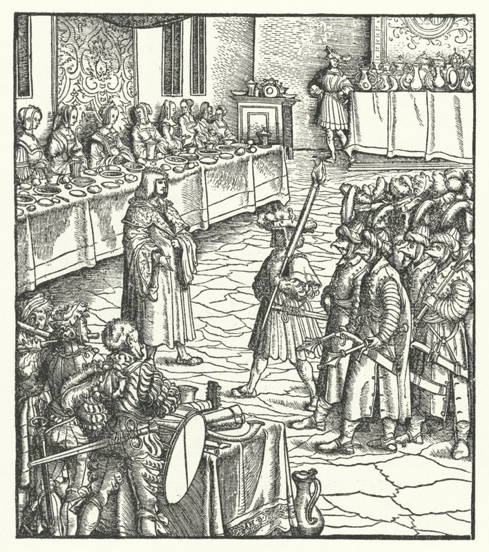 El Archiduque Maximiliano de Austria dirigiendo una obra de mimos de Hans (after) Burgkmair
