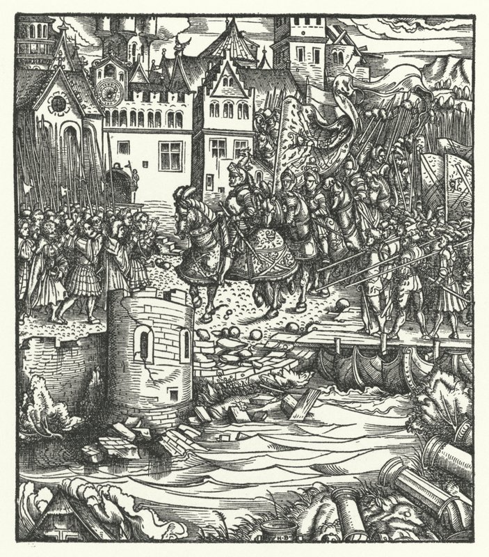 El Archiduque Maximiliano de Austria entrando en Utrecht de Hans (after) Burgkmair