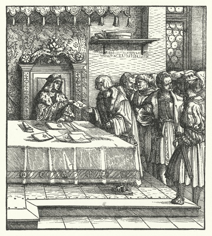 El Archiduque Maximiliano de Austria escribiendo cartas de Hans (after) Burgkmair