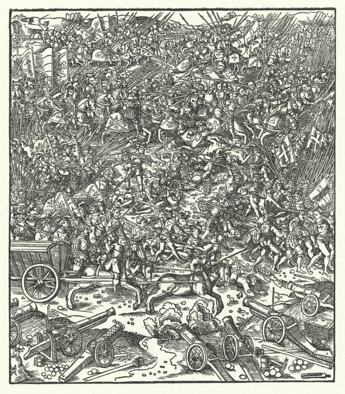 Batalla de Guinegate, Francia, 7 de agosto de 1479 (grabado) de Hans (after) Burgkmair